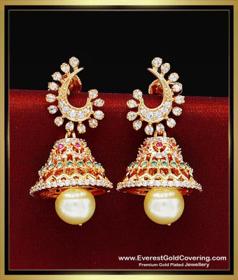 ERG2610 - South Indian Jewellery Ad Stone Bridal Wear Jhumkas