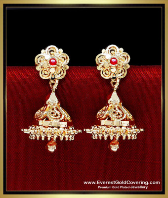ERG2620 - Traditional Gold Plated Ruby Stone Jhumkas for Daily Use