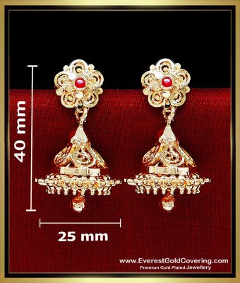 ERG2620 - Traditional Gold Plated Ruby Stone Jhumkas for Daily Use