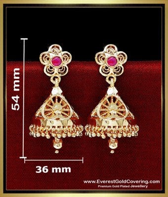 ERG2624 - Gold Plated Ruby Stone Kerala Style Jimikki Kammal Model