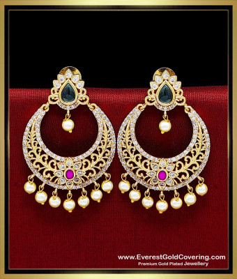 ERG2640 - Premium Cz Matte Finish Pearl Drop Chandbali Earrings