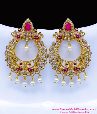 ERG2641 - American Diamond Zirconia Pearl Chandbali Earrings