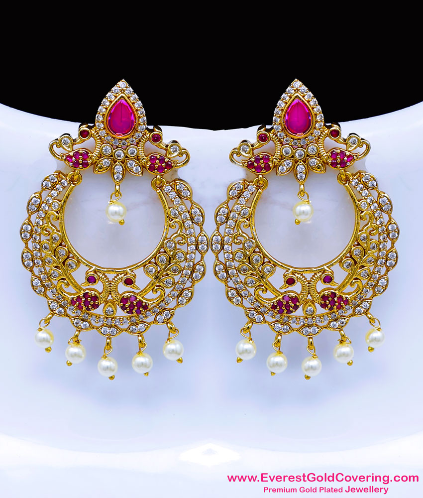 peacock design Chand Bali Stone Earrings