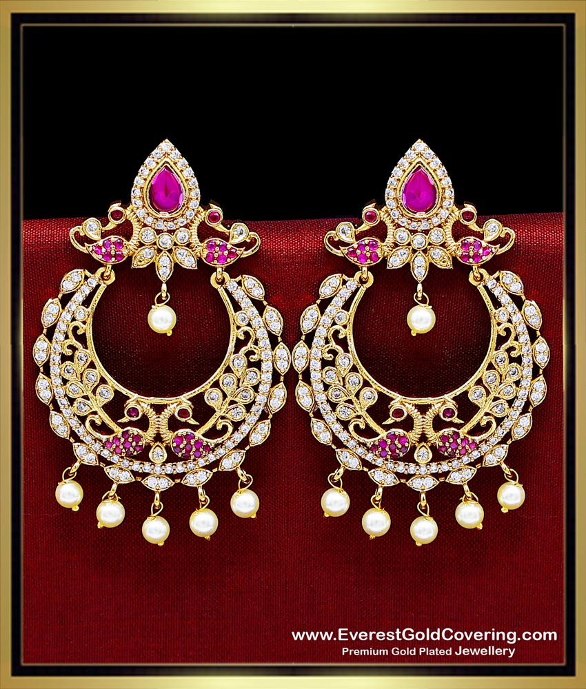 peacock design Chand Bali Stone Earrings