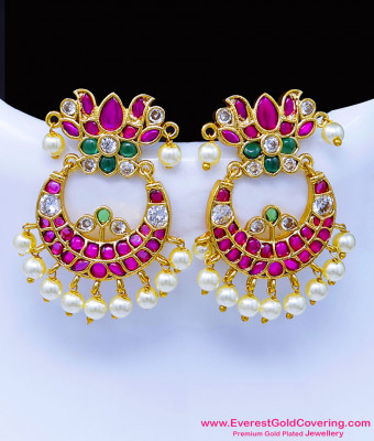 ERG2644 - Premium Gold Plated Matte Kemp Ruby Chandbali Earrings