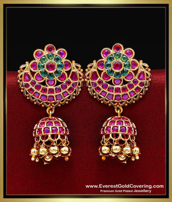 ERG2647 - South Indian Matte Finish Kemp Stone Jhumkas Earrings