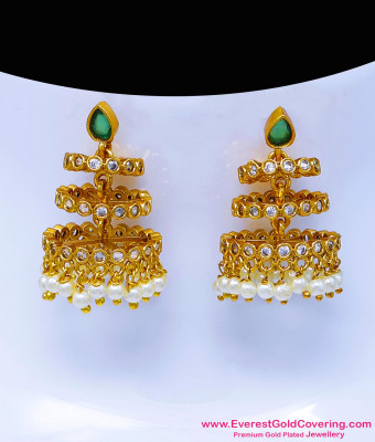 ERG2649 - New Model CZ Matte Finish Pearl Drop Jhumka Earrings
