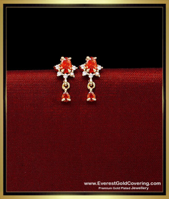 ERG2680 - Elegant Orange Colour Stone 1 Gram Earrings for Women