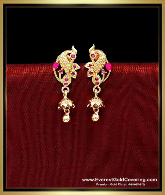 ERG2688 - Beautiful Peacock Design Ruby Stone Light Weight Earrings