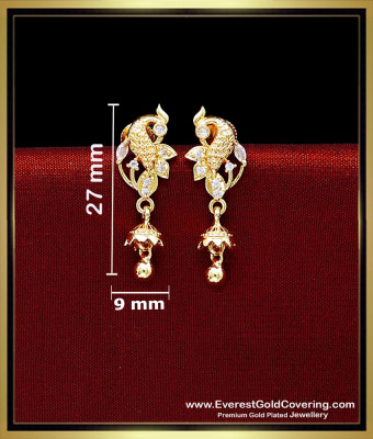 ERG2689 - Unique White Stone Peacock Design Earrings for Girls