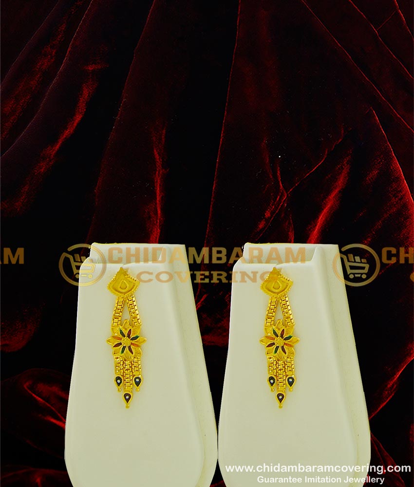 HRM344 - Gold Forming Haram Gold Look Enamel Finish Flower Design Long Haram with Necklace Earrings Combo Set