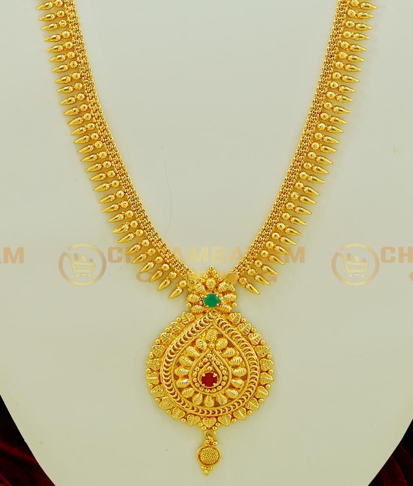 HRM382 - New Model Gold Haram Designs Kerala Stone Dollar Mullamottu Mala Long Haram Buy Online