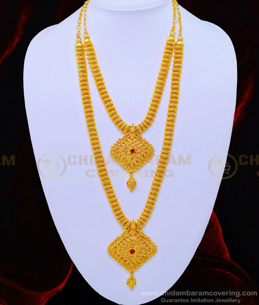 Buy 1 Gram Gold Net Pattern Diamond Shape Stone Dollar with Long Chain ...