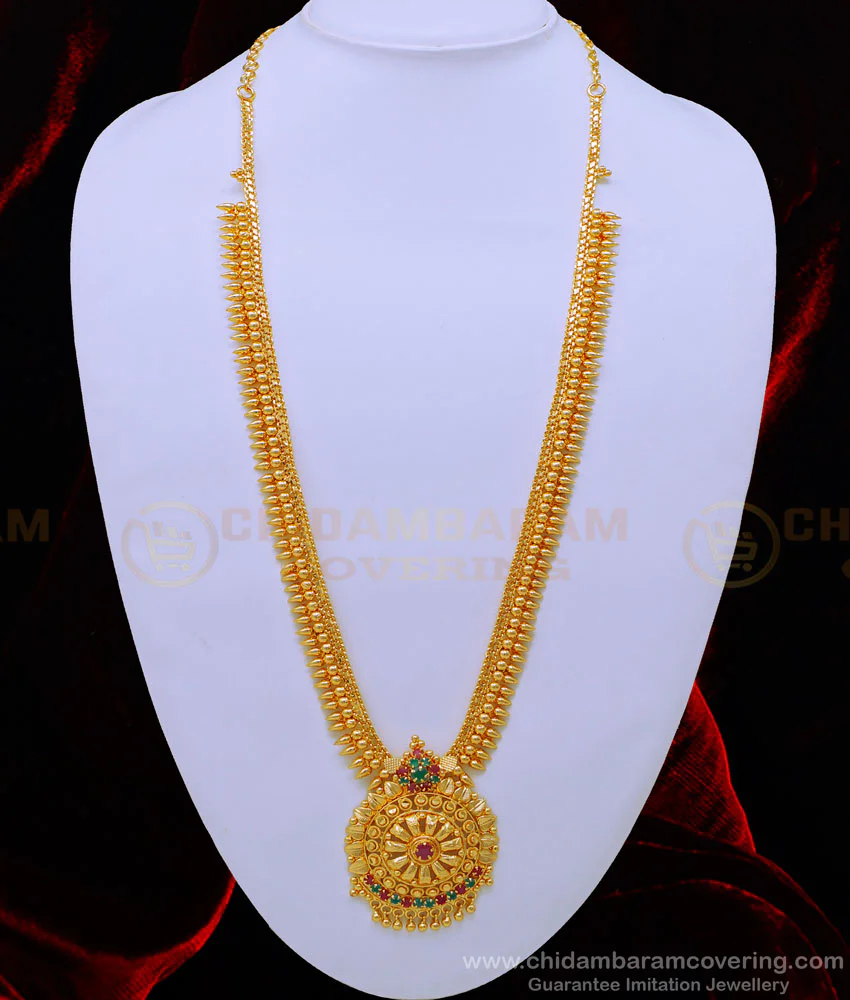 Buy Latest Mullapoo Design Ruby Emerald Stone Wedding Long Haram