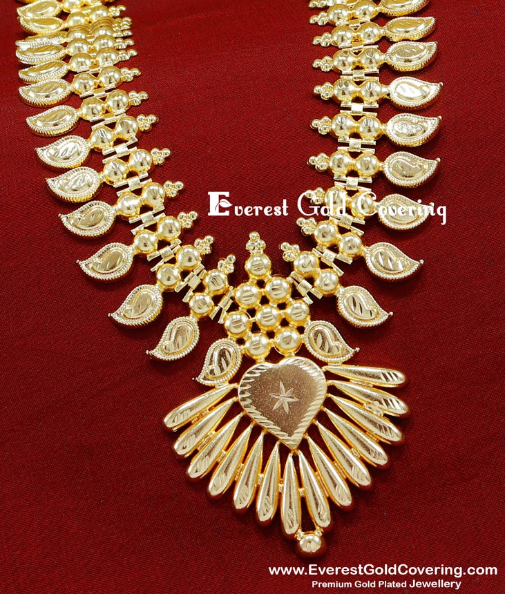 kerala haram design, long chain latest designs, kerala traditional jewellery, stone haram design, long mango haram designs in gold, light weight jewellery, gold plated jeweller
