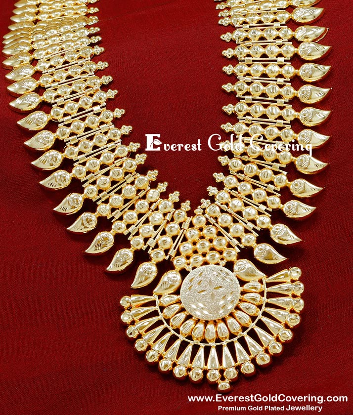 kerala haram design, long chain latest designs, kerala traditional jewellery, stone haram design, long mango haram designs in gold, light weight jewellery, gold plated jeweller