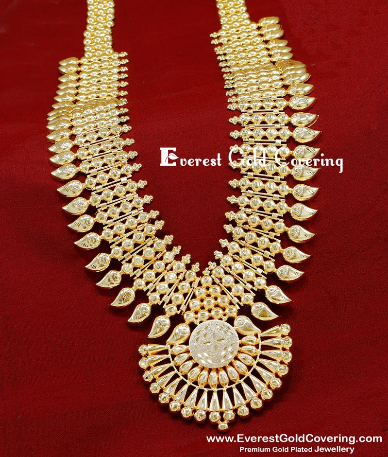 kerala haram design, long chain latest designs, kerala traditional jewellery, stone haram design, long mango haram designs in gold, light weight jewellery, gold plated jeweller