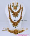 Bridal Jewellery Lakshmi Pendant Green Beads Haram