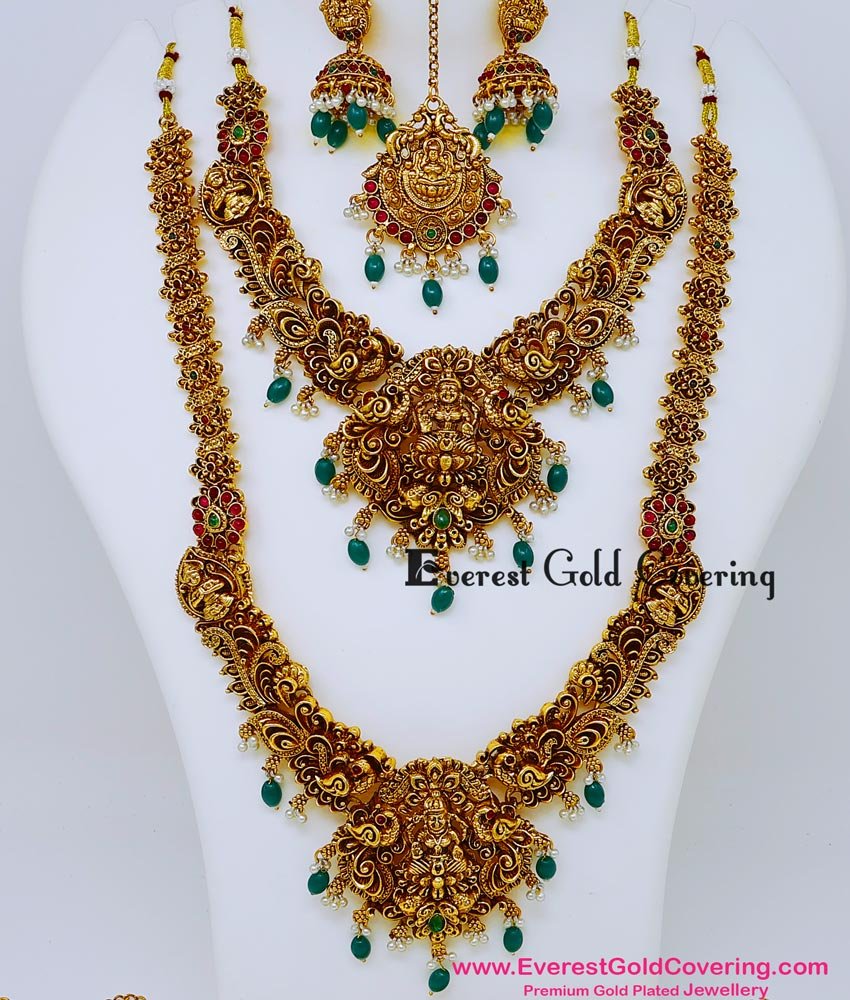 Bridal Jewellery Lakshmi Pendant Green Beads Haram
