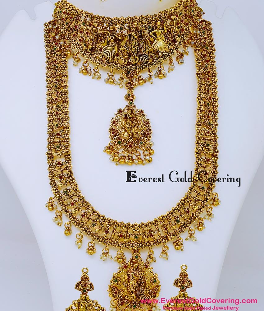 Radha Krishna Design Haram Necklace Jewellery Set