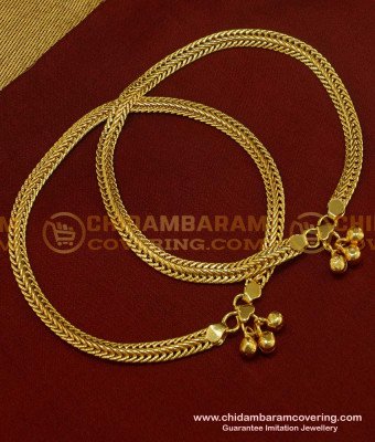 ANK034 - 9.5 Inch One Gram Gold Plated Flexible Chain Anklet Padasaram Design Buy Online 