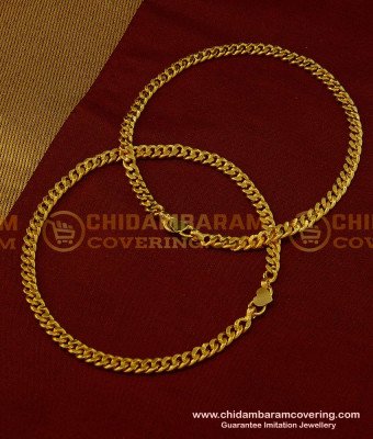 ANK052 - 10.5 Inches One Gram Gold Plated Thick Gold Chain Anklet Padasaram Design Buy Online