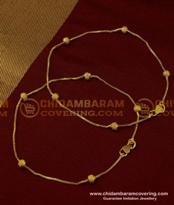 ANK059 - 10.5 Inch New Payal Gold Design Thin Chain Disco Ball Gold Plated Anklet for Girls 