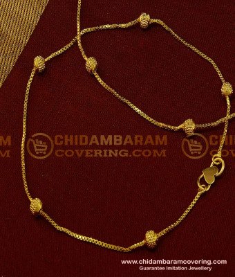 ANK059 - 10.5 Inch New Payal Gold Design Thin Chain Disco Ball Gold Plated Anklet for Girls 