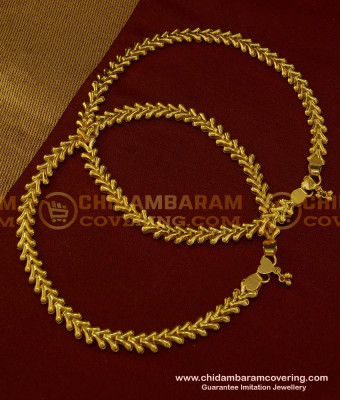ANK065 - 11.5 Inch South Indian Bridal Wear Solid Leaf Design Gold Payal Covering Anklet Online