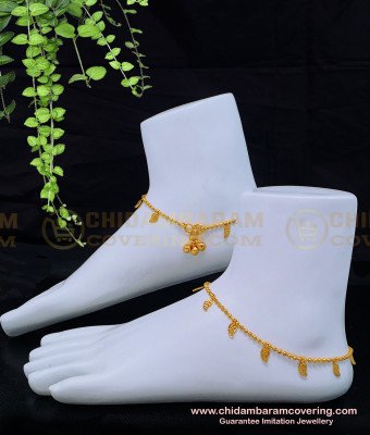 ANK095 - 10 Inch Unique Gold Beads with Leaf Design Gold Plated Anklet for Women