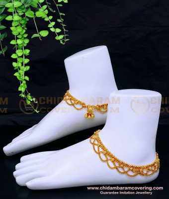 ANK129 - 10.5 Inch Traditional Hanging Chain Gold Anklet Designs Online