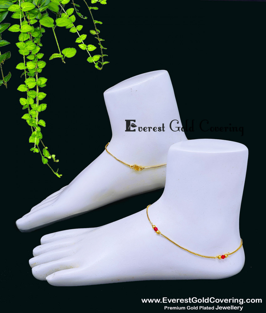 Gold plated crystal beads anklet for women daily wear kolusu padasaram design with crystal beads