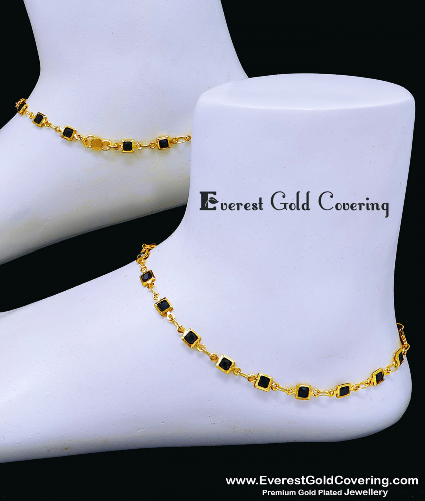 Latest Gold Plated Black Stone Anklet Design Online