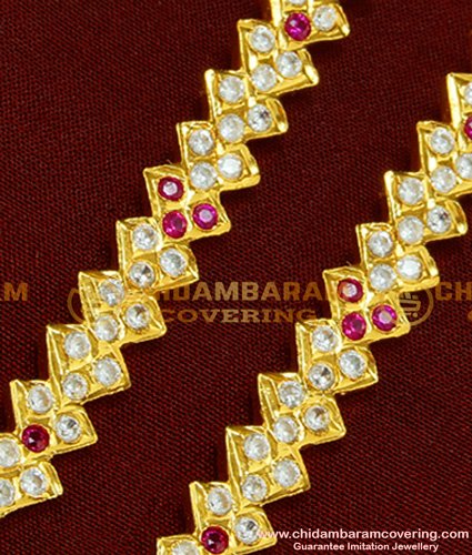MAT81 - Elegant Gold Design Impon Ad Stone Short Matilu Design Side Ear Chain for Wedding