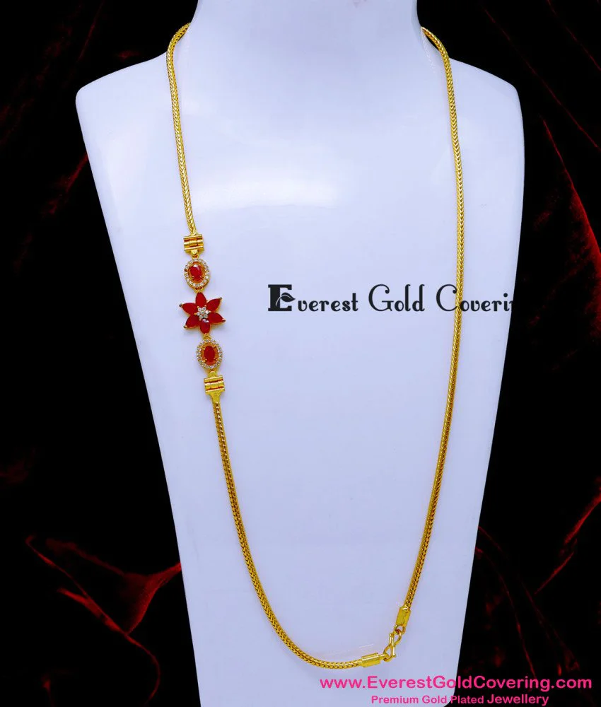 Ruby Model Chain Designs Buy Latest Flower Model Ruby Stone Mugappu Chain Online