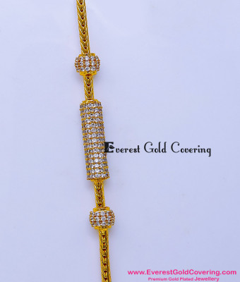 MCHN664 - 30 Inch Gold Design White Stone Trendy Mugappu Designs