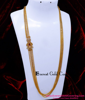 MCHN681 - Antique Side Pendant Chandra Haram 4 Line Mugappu Chain