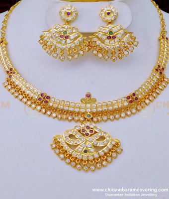 NLC1027 - Traditional Gold Design Impon Stone Attigai with Earring Set for Marriage