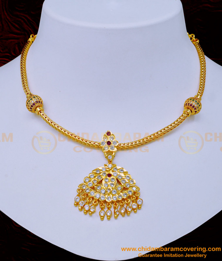 Traditional Indian Fashion Jewelry Online, Chidambaram Gold Covering Necklace, panchadathu jewellery, impon jewellery online, impon necklace,  