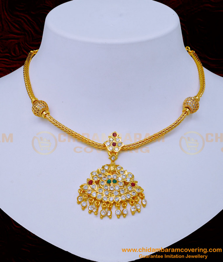Traditional Indian Fashion Jewelry Online, Chidambaram Gold Covering Necklace, panchadathu jewellery, impon jewellery online, impon necklace,  