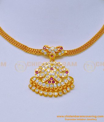 NLC1063 - Impon Gold Finish Multi Stone Dollar Five Metal Attigai Necklace for Women