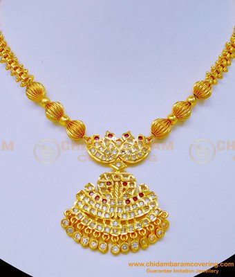 NLC1065 - Latest Collection White and Ruby Stone Impon Swan Design Dollar Attigai for Wedding 
