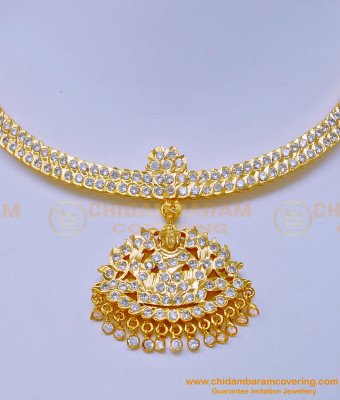 NLC1076 - Impon First Quality One Gram Gold Lakshmi Dollar White Stone Attigai Necklace Online