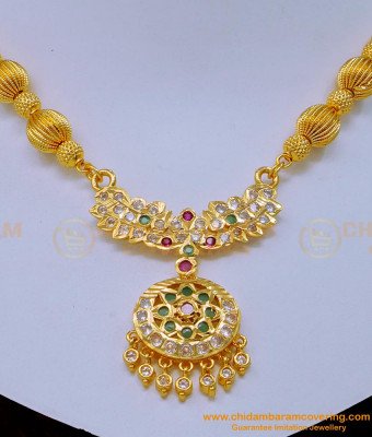 NLC1118 - New Model Impon Necklace White and Ruby Stone Attigai Buy Online