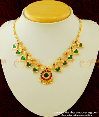NLC322 - Traditional Gold Green Palakka Necklace Design Kerala Palakka Mala Buy Online