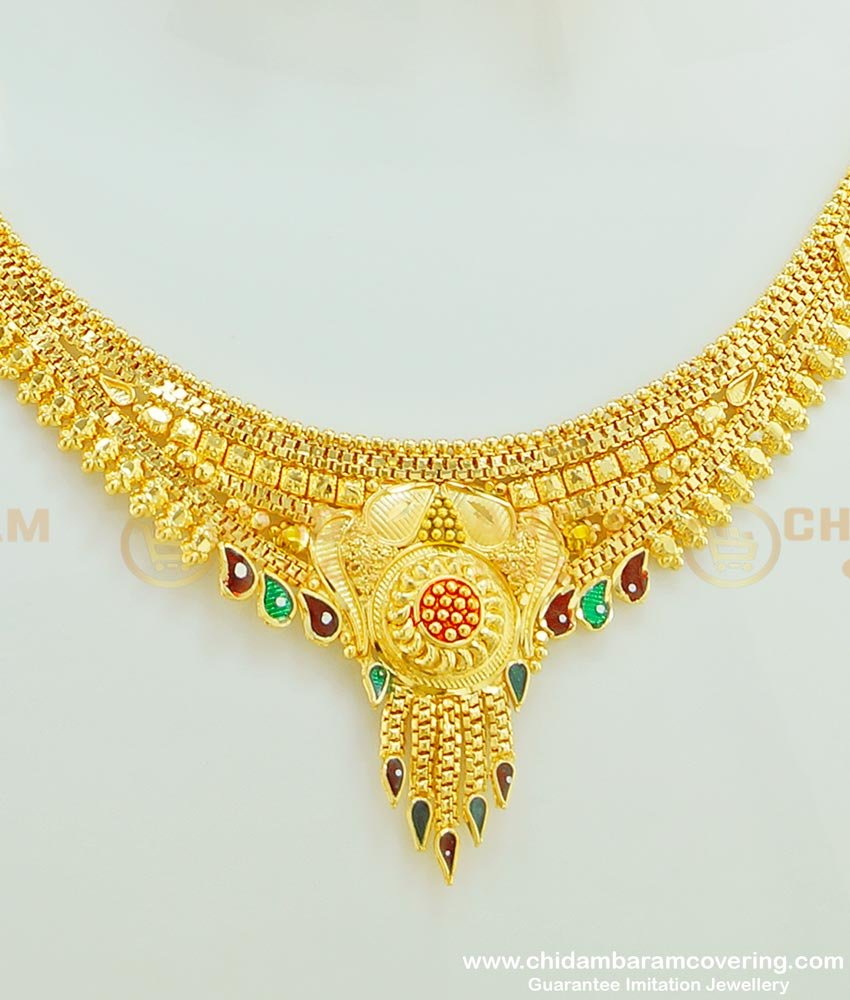 NLC381 - Best Indian Jewellery Stunning Gold Enamel Necklace Design with Earring Online