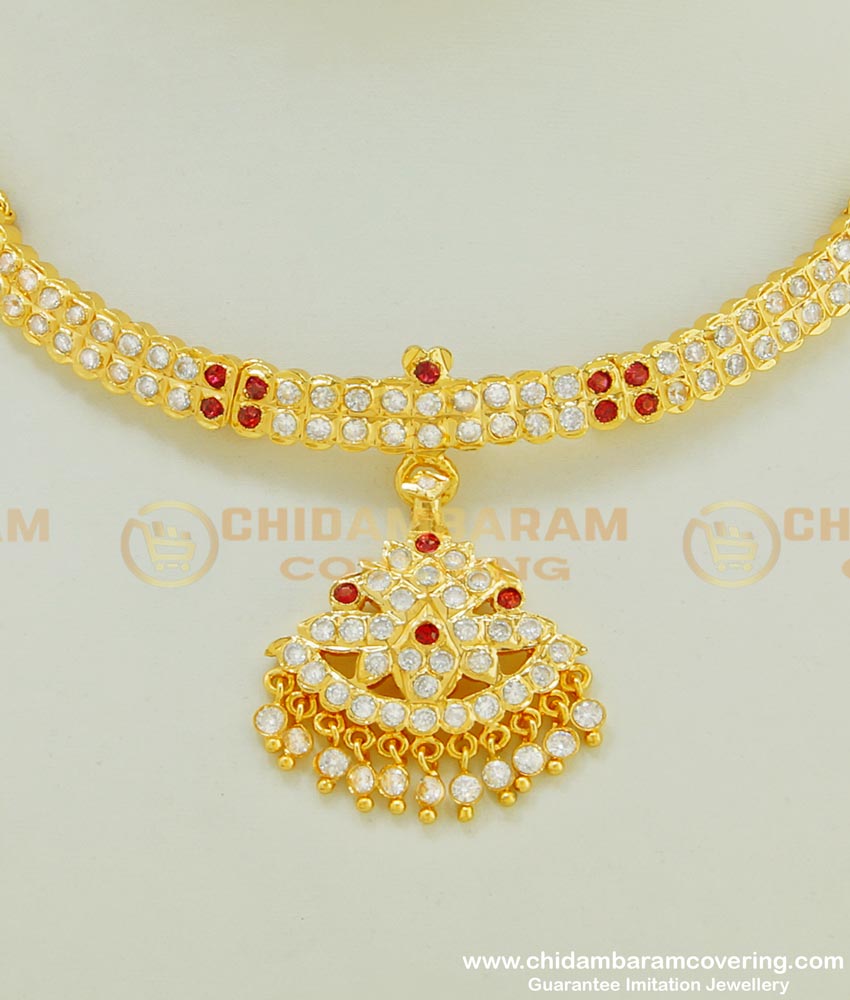 NLC406 - Wedding Impon Full Stone Gold Attigai Design South Indian Naan Patti Necklace Collection 