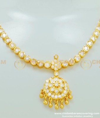 NLC407 - Traditional Gold Design Impon Full White Stone Attigai With Earring Set for Marriage 