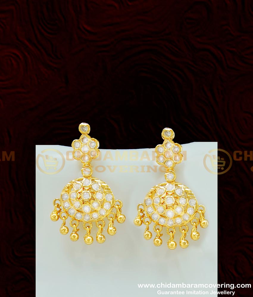 NLC407 - Traditional Gold Design Impon Full White Stone Attigai With Earring Set for Marriage 
