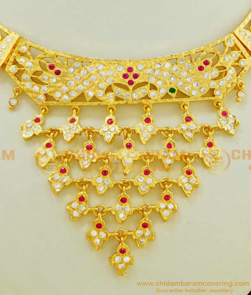 NLC552 - New Arrival Bridal Wear First Quality Impon Peacock Design Full Neck Stone Choker Necklace for Wedding